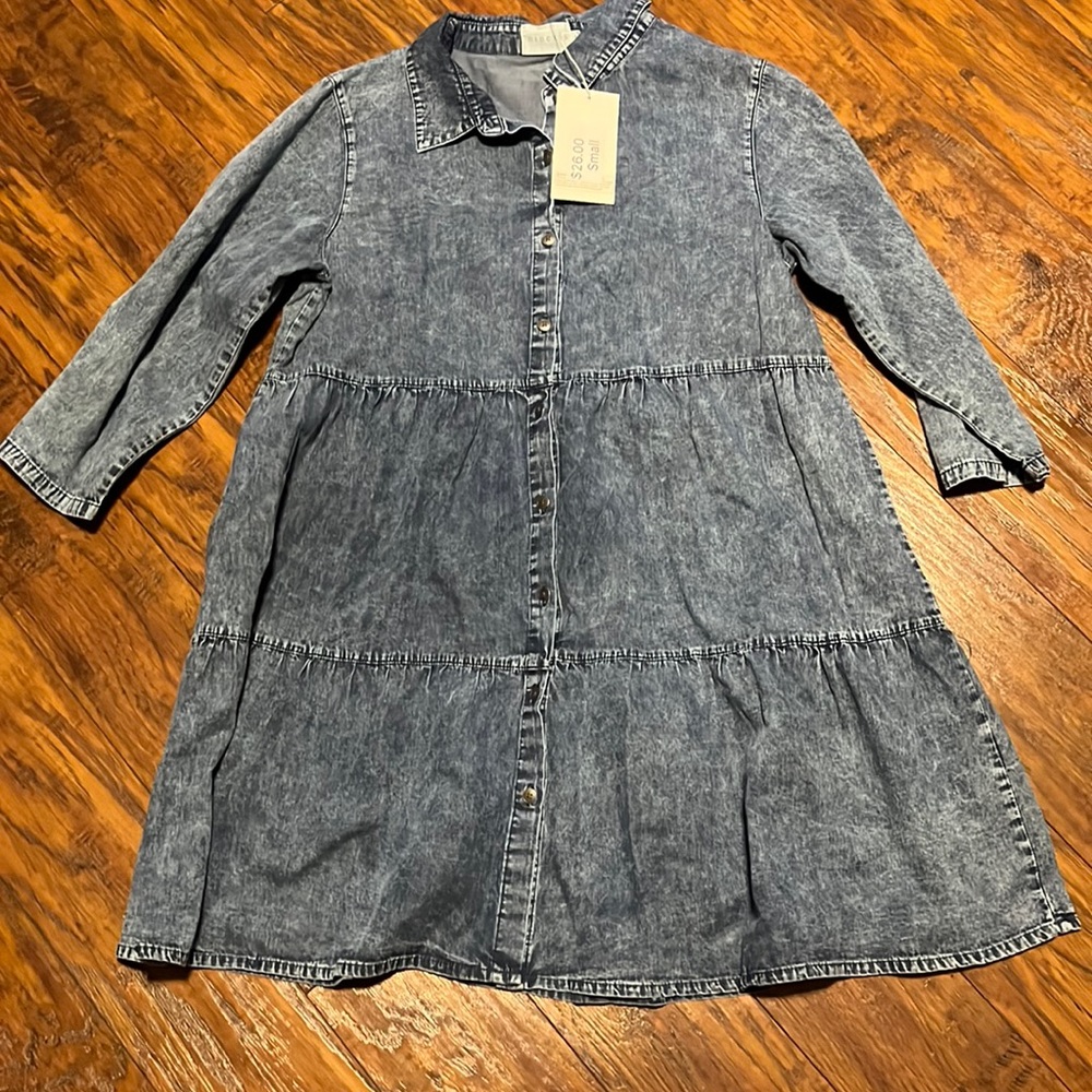 Boutique- Denim Tier Button Down Dress